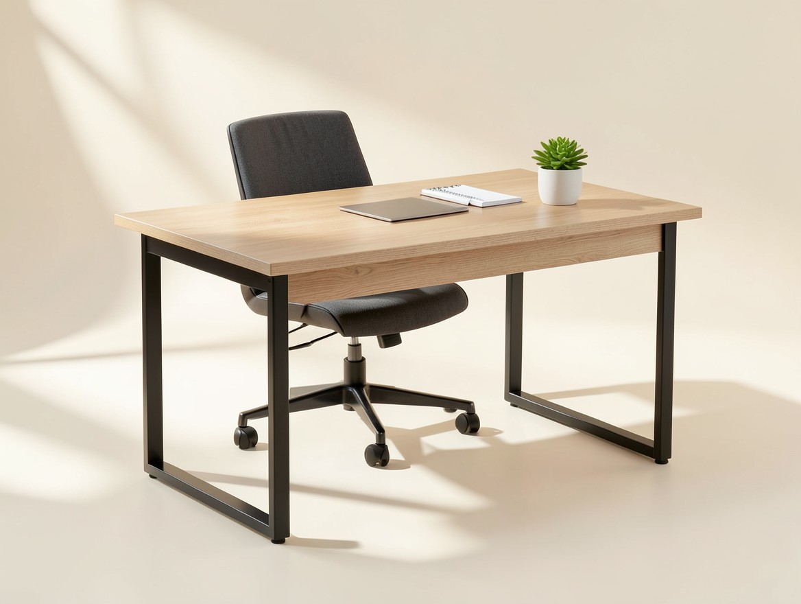 Escritorio contemporáneo de madera clara y acero negro